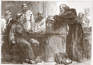 Lefevre在索邦大学讲学，詹姆斯·艾特肯·威利（James Aitken Wylie，1808-1890）的新教历史插图。 1878年 作者 英语学校