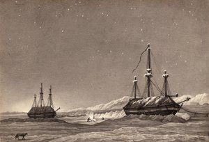 威廉·帕里中尉的首次航行：约于1919年在冬港举行的HMS Hecla和HMS Griper（钢笔，墨水和纸上水洗） 作者 英语学校