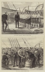 军舰上的生活（雕刻）。 作者 英语学校