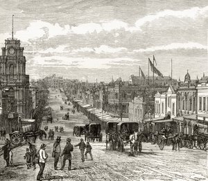 从1886年伦敦宗教信仰协会出版的霍华德威洛比的“澳大利亚图片”中看到墨尔本伯克街的东边，1880年。 作者 英语学校