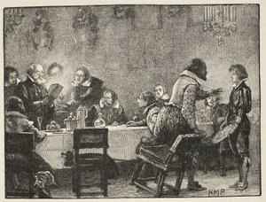 蒙特格尔勋爵和关于火药情节的警告信，插图来自卡塞尔斯画报英国历史（棕褐色照片） 作者 英语学校