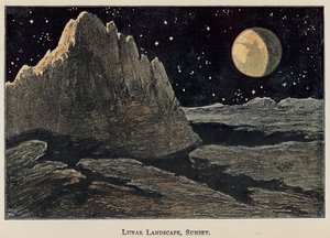 月球景观，日落（彩色石版画） 作者 英语学校