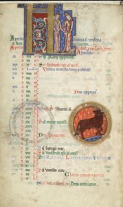 MS Hunter 229 f.2v 四月，来自 Hunterian Psalter，c.1170（钢笔和墨水，牛皮纸上的蛋彩画） 作者 英语学校