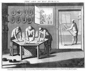 制作海狸帽，来自The Universal Magazine，London，pub。在1750年 作者 英语学校