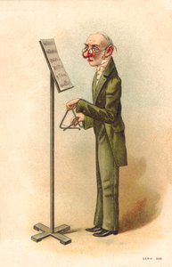 男子阅读乐谱演奏三角铁（彩色石版画） 作者 英语学校