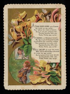 男人小夜曲他的情人和金银花，贺卡 (chromolitho) 作者 英语学校