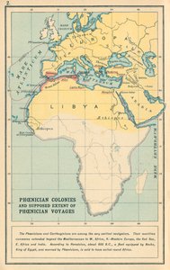地图：腓尼基殖民地和假定的腓尼基航海范围（彩色平版） 作者 英语学校