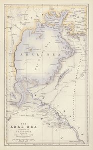 地图：咸海，根据 Khanikoff 的说法，由 Augustus Petermann 绘制（彩色石版）。 作者 英语学校
