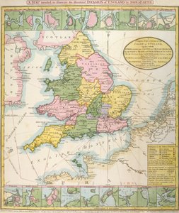 英国地图，说明拿破仑-波拿巴（1769-1821 年）1803 年可能入侵英国（彩色石版印刷） 作者 英语学校