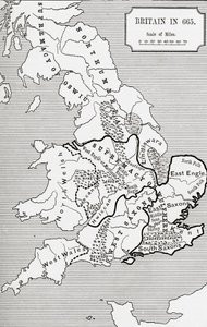 来自The Northumbrian Kingdom的665的英国地图，由JR Green撰写的“英国人的短暂历史”588至685，于1893年出版
