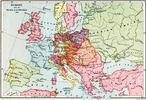 1801年Luneville和平后的欧洲地图，来自JR Green的“英国人的短暂历史”，1893年出版