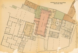 约1750年，伦敦市政厅和周边地区的地图