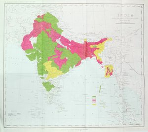 印度地图，显示帝国调查的进展，在印度总检察长HR Thuillier上校的指导下出版，1888年，印度总检察长