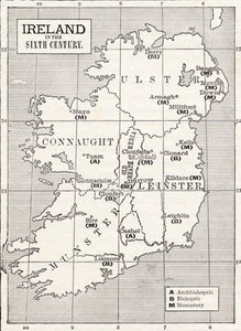 爱尔兰在六世纪的地图，来自“英国教会：人民的历史”一书，于1910年出版