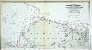 西北极美洲地图，显示1850  -  1854年HMS企业和调查员的轨迹 作者 英语学校