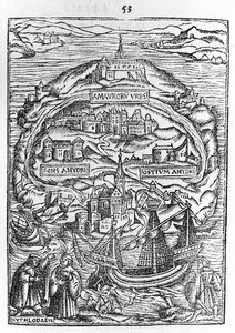 乌托邦岛地图，Book frontispiece，1563 作者 英语学校