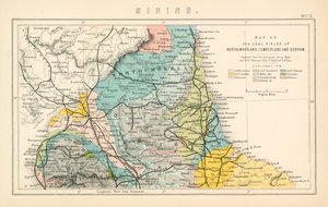 诺森伯兰、坎伯兰和达勒姆煤田地图（彩色石印版） 作者 英语学校