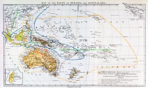 大洋洲和澳大拉西亚的种族地图，来自“人类的历史”，第1卷，由Friedrich Ratzel教授，1896年