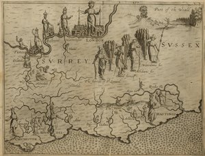 英格兰南部的地图，包括伦敦，萨里和苏塞克斯