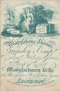 Marylebone House，Greasley＆Co，裁缝，袜子，手套，住宿和紧身胸衣制造商，14 Marylebone Street，Golden Square，贸易卡 作者 英语学校