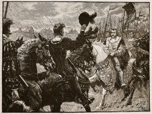 亨利和马克西米利安皇帝的会面，卡塞尔斯画报英国历史的插图（棕褐色照片） 作者 英语学校
