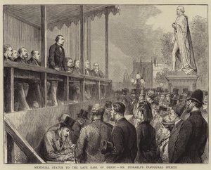 已故德比伯爵纪念雕像，迪斯雷利先生的就职演说（雕刻） 作者 英语学校