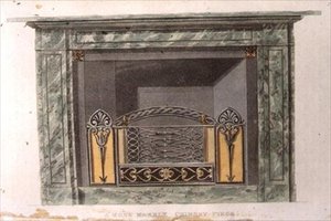 莫纳大理石烟囱件，板块90来自阿克曼的《艺术文献》，1816年出版（彩色平印）。 作者 英语学校
