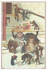 猴子携带礼品，圣诞贺卡 作者 英语学校