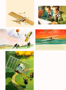 Montage of early flight including the Wright brothers (gouache on paper) 作者 英语学校
