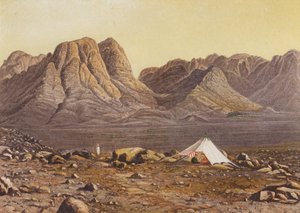 西奈山，何烈，从恩拉赫平原，出埃及记第十九 2（彩色石版画） 作者 英语学校