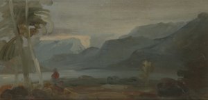 数字和牛的山地景观，以前归功于JMW Turner（1775-1851），也归功于Peter de Wint（1784-1849），1806-07（纸上油） 作者 英语学校