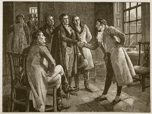 Alexanders Levee先生在Kings Bench监狱，插图来自Cassells Illustrated History of England（sepia photo） 作者 英语学校