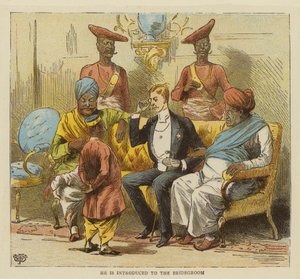 Row Bahawdur Ramchunder Gopaldas 先生的婚礼派对（彩色石版印刷） 作者 English School