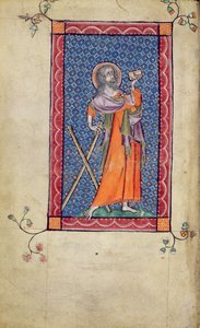 1-2005女士，f.1v：圣安德鲁，来自Macclesfield Psalter的缩影，使用Sarum，东安格利亚，c.1330 作者 英语学校
