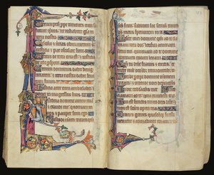1-2005女士，ff.122v-123r：来自Macclesfield Psalter的怪诞边缘装饰，东安格利亚Sarum的使用，c.1330 作者 英语学校