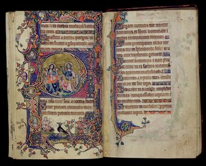 Ms 1-2005，ff.161v-162r：父与子，历史上来自Macclesfield Psalter的初始D，使用东安格利亚的Sarum，c.1330 作者 英语学校