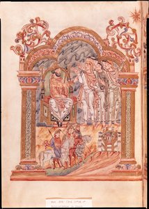 Ms 274（Y-6）fol.36v The Magi Vising King Herod，来自Jumieges罗伯特的遗嘱，c.1016 作者 英语学校