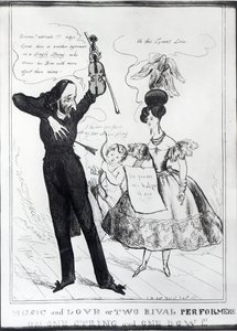“一个弦乐和一个弓上的音乐和爱情或两个竞争对手”，Hector Berlioz（1803-69）和Harriet Smithson（1800-54）的漫画 作者 英语学校