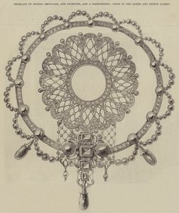 珍珠、祖母绿和钻石项链和 Cachepeigne，女王和阿尔伯特亲王的礼物（雕刻） 作者 英语学校