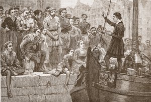 尼古拉斯从斯海尔德河上的船上向人群讲道，詹姆斯·艾特肯·威利（James Aitken Wylie，1808-1890），酒吧的新教历史插图。 1878年 作者 英语学校
