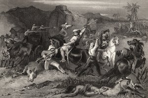 1858年出版的“印度叛变史”中的夜间出击和对行李车的攻击 作者 英语学校