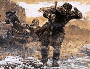Nikolkai Prjevalsky 在一场沙尘暴席卷他时遇到了戈壁沙漠的第一次恐怖（纸上水粉） 作者 英语学校