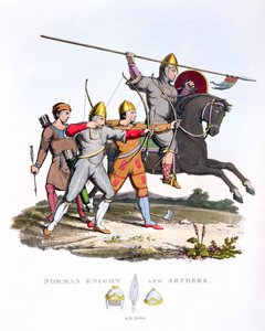 Norman Knight and Archers，1066，来自Ancient Armor，由Samuel Rush Meyrick，1824年创作 作者 英语学校