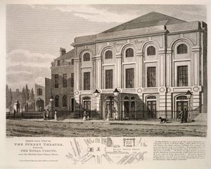 萨里剧院的东北视图，前身为方尖碑附近的皇家马戏团，Great Surrey Street，1814 作者 英语学校