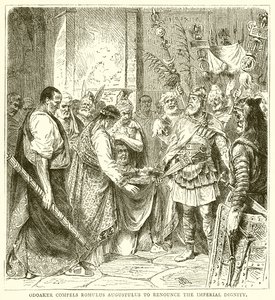 Odoaker迫使Romulus Augustulus放弃帝国的尊严 作者 英语学校
