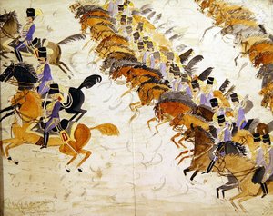 骑在马背上的军官，约1840年（纸上水彩）。 作者 英语学校