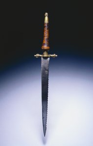 军官的插头刺刀，约1690年（钢，黄铜和木材） 作者 英语学校