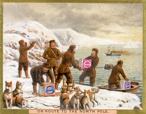 在通往北极的路线上，这是一张1890年的Huntley＆Palmers饼干促销卡 作者 英语学校