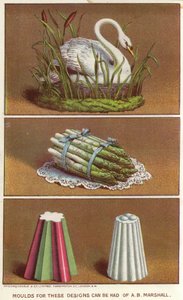 用于制作天鹅和芦笋束形状的冰镇食品的装饰模具（chromolitho）。 作者 英语学校