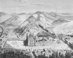 墨西哥城瓜达卢佩大教堂全景 1880 年代（雕刻） 作者 英语学校